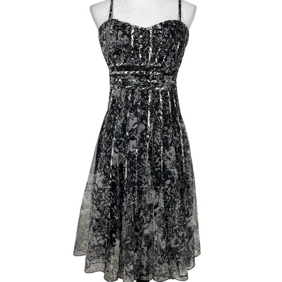 JS Collections Fit & FlareTulle Corset Cocktail Midi Dress Size 8 Black/Gray - Picture 1 of 13